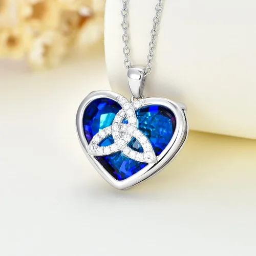 Vista 2 de LONAGO Irish Gifts for Women Heart Celtic Knot Necklace with Heart Shape Blue Crystal from Austria Birthday Gift for Women Girl