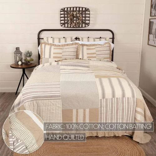 Vista 3 de VHC Brands Grace Quilt, Queen, 90 x 90 pulgadas, color crema