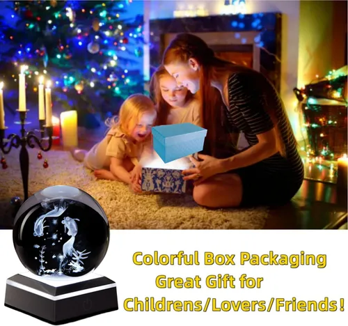 Vista 4 de Lámpara de noche de bola de cristal 3D con base LED - Lámpara de bola de cristal en forma de pez para cumpleaños, festividades, regalos de Navidad