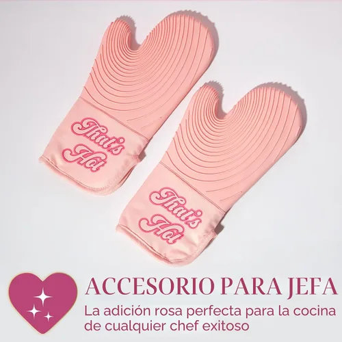 Vista 6 de Paris Hilton Juego de manoplas para horno con diseño icónico de That's HOT, agarraderas resistentes al calor con agarres de silicona texturizada