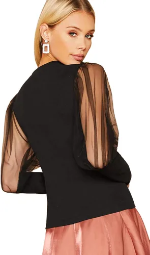 Vista 2 de Top SweatyRocks para mujer de manga larga, con malla transparente de contraste, ajustado