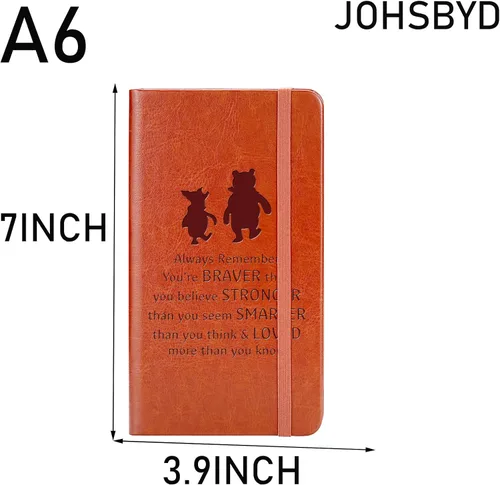 Vista 2 de JOHSBYD Pooh Bear - Cuaderno de cuero con texto en inglés "Always Remember You're Braver Than You Believe", regalo de amistad para mujeres y A6.
