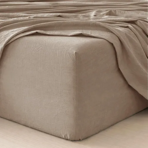 Vista 21 de MooMee Sábana bajera ajustable únicamente, 100% algodón lavado con textura tipo lino, transpirable, duradera, suave, cómoda, bolsillo profundo se