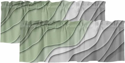 Vista 30 de Cortina de cenefa negra degradada para ventanas de kithchen, negro, blanco, gris, degradado, moderno, abstracto, geométrico, cenefa con bolsillo
