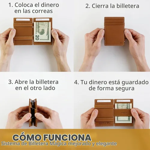Vista 2 de GARZINI Cartera mágica con soporte para identificación, cartera minimalista con tarjetero RFID, cartera de cuero para 8 tarjetas, 01 Negro carbón