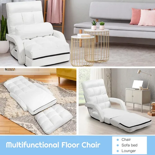 Vista 5 de COSTWAY Silla de suelo ajustable, sillón plegable con 5 posiciones, cojín de asiento desmontable, sofá cama para sala de estar, dormitorio, oficina