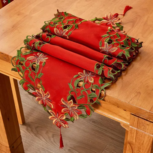 Vista 3 de AMARED Caminos de Mesa Bordados de Navidad con Calados de Hojas Verdes Manteles de Mesa Navideños para Decoraciones de Navidad 15x87 Pulgadas