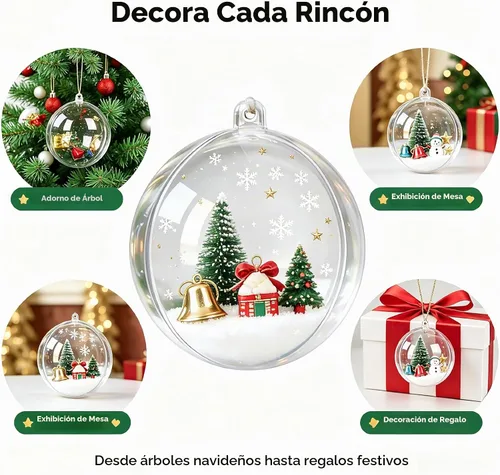 Vista 6 de 10 bolas de adorno transparentes rellenables, 2.75 pulgadas (2.8 in) de plástico transparente que se pueden abrir, para manualidades, manualidades