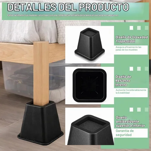 Vista 3 de Novabright Paquete de 4 elevadores de cama para dormitorio universitario de 6 pulgadas, extensores de cama de plástico extra resistentes, apilables