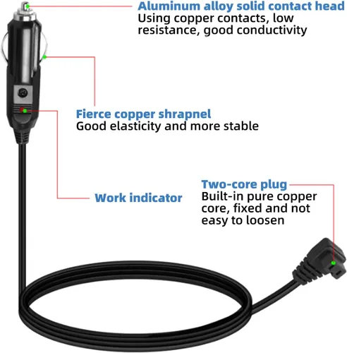 Vista 4 de Cable de extensión de encendedor de cigarrillos de 12 V CC, cable de alimentación para mini refrigerador, cable de repuesto para refrigerador