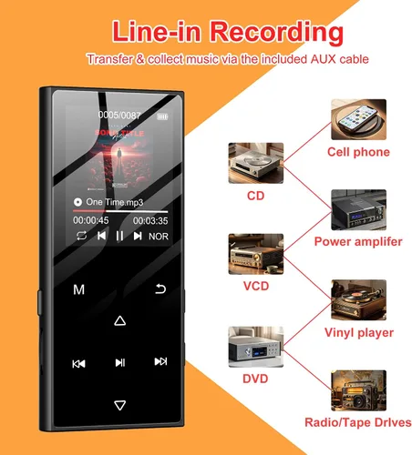 Vista 7 de Reproductor MP3 de 128 GB con Bluetooth 5.3 - Reproductor de música SWOFY D50 con altavoz HD integrado, radio FM, grabadora de voz, sonido de alta