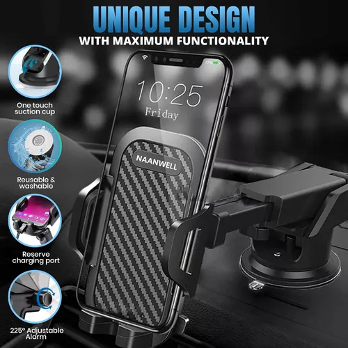 Vista 5 de Soporte de teléfono para automóvil, soporte de teléfono ajustable en 360°, soporte de teléfono celular para salpicadero y parabrisas, compatible