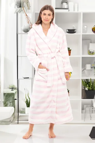 Vista 2 de Alexander Del Rossa - Bata de baño larga de cálido y suave vellón, con capucha, para mujer, para el invierno