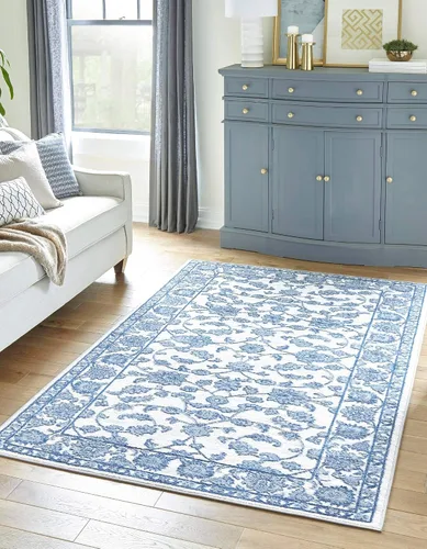 Vista 19 de Unique Loom Boston Collection - Alfombra rectangular de 2 x 3 pies y 1 pulgada, color azul y marfil