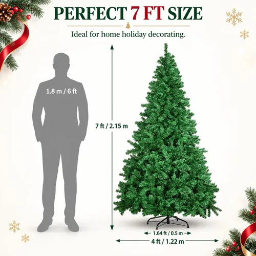 Vista 2 de Árbol de Navidad artificial de 7 pies, pino navideño realista para el hogar 7ft Verde