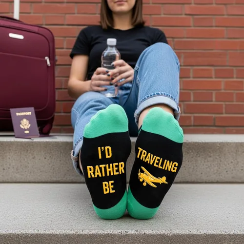 Vista 4 de Regalos de viaje calcetines divertidos para hombres y mujeres, regalo único para viajeros, regalos ideales para hombres