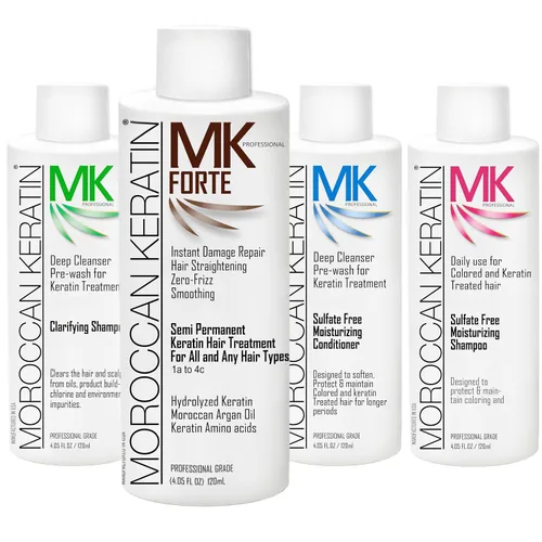 Vista 5 de Tratamiento capilar de queratina brasileña Moroccan Keratin, set de 4 de 4 fl oz, fórmula profesional para salones