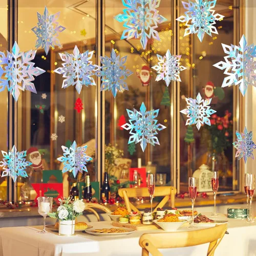 Vista 8 de Decoración colgante de copo de nieve de Navidad de papel para interiores Láser