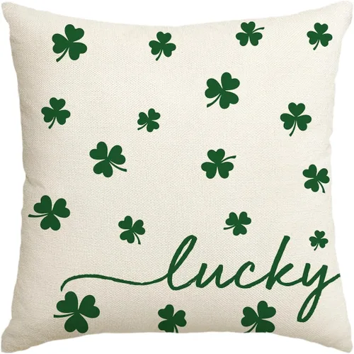 Vista 8 de AVOIN colorlife Funda de almohada de trébol de la suerte del día de San Patricio, 18 x 18 pulgadas, funda de cojín verde trébol para decoración
