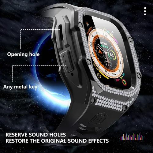 Vista 4 de VeveXiao - Funda resistente con correa compatible con Apple Watch Ultra 2 bandas de 49mm, funda protectora de metal con correa de repuesto de goma
