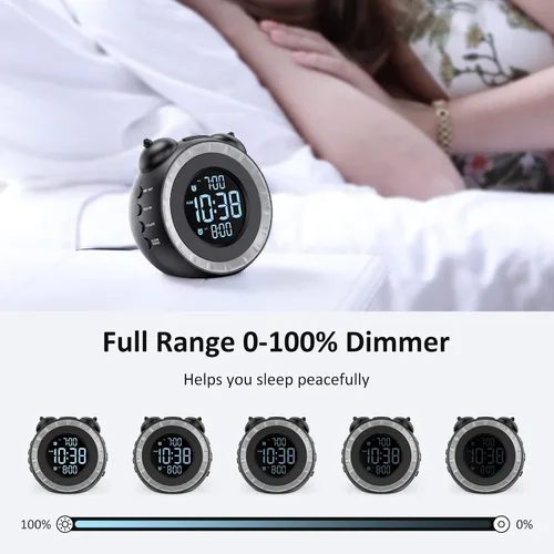 Vista 3 de uscce Reloj despertador fuerte dual con agitador de cama - Atenuador 0-100%, reloj despertador vibratorio para personas que duermen pesadas