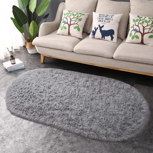 Vista 6 de Junovo - Alfombra de felpa ultra suave lavable, antideslizante, ovalada para guardería, dormitorio de niños y decoración del hogar (2x5 pies, gris)