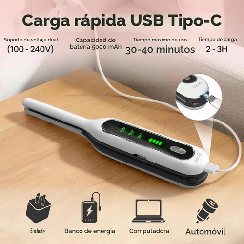 Vista 6 de SUNMAY Mini plancha de pelo inalámbrica de 0.3 pulgadas para viajes de pelo Blanco