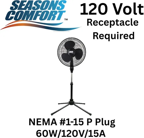 Vista 4 de Seasons Comfort Ventilador de pedestal oscilante de 18 pulgadas, 3 velocidades, altura ajustable, botones, silencioso, ventilador de refrigeración