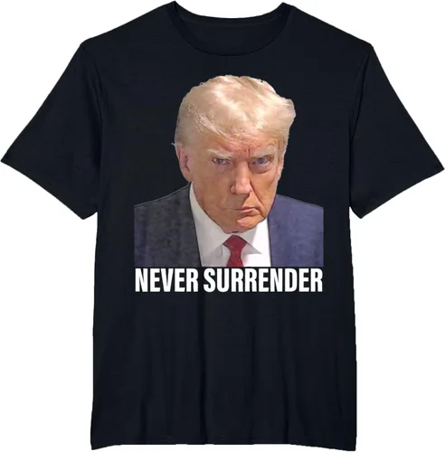 Vista 36 de Camiseta Pro Trump Mugshot Never Surrender para hombre y mujer, Negro