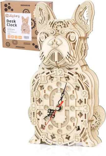 Vista 11 de Rompecabezas 3D para adultos Kit modelo Reloj Gato Reloj de madera para escritorio para niños Decoración para regalo de cumpleaños/Día de Navidad