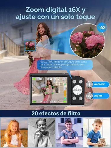 Vista 4 de Cámara digital, cámara de videoblogs 4K con enfoque automático para fotografía con tarjeta de 32 GB, cámara digital compacta portátil de 48 Negro