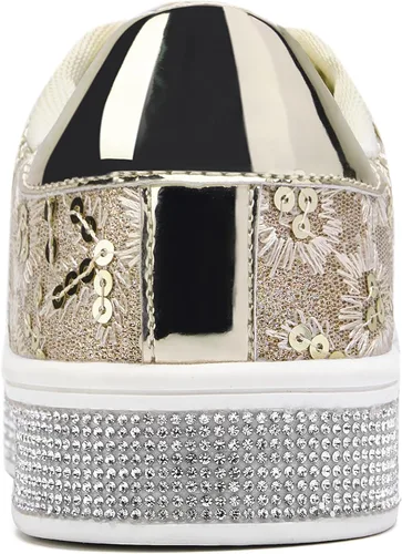 Vista 4 de UUBARIS Tenis con purpurina para mujer, diseño floral, elegante, con diamantes de imitación, para boda, novia, zapatos de lentejuelas brillantes