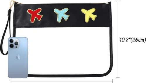Vista 2 de TopTTanBo Bolsa transparente de chenilla con letras, multiusos, transparente, impermeable, para aperitivos, maquillaje, con correa para la muñeca