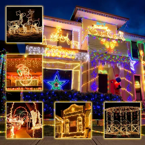 Vista 7 de Cuerda de luces LED para exteriores, impermeables, conectables, de 30 pies, color blanco cálido, luces de Navidad para el hogar, jardín, patio