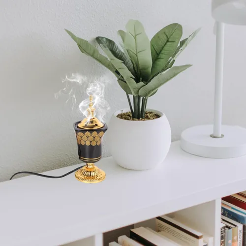 Vista 2 de Quemador eléctrico de incienso estilo Oriente Medio, cerámica con enchufe, para aromaterapia, Bakhoor, quemador para el hogar, yoga, meditación