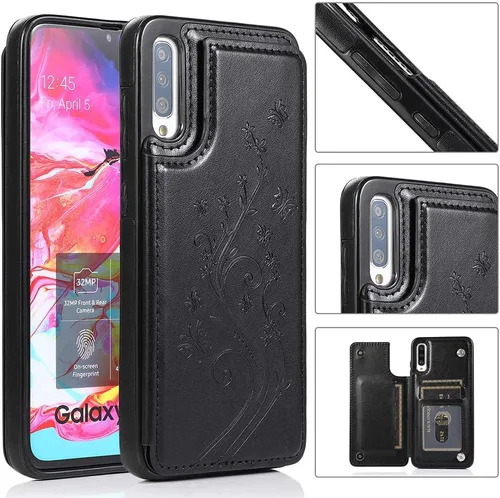 Vista 2 de Funda de teléfono para Samsung Galaxy A70 A70S con vidrio templado protector de pantalla y titular de la tarjeta cartera soporte Flip cuero celular