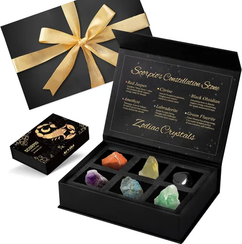 Vista 39 de Conjunto de regalo de cristales de Acuario, signos del zodiaco, piedras de nacimiento de cristales curativos con caja de horóscopo, cristales