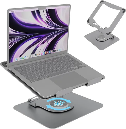Vista 8 de Soporte ajustable para computadora de escritorio, soporte portátil para laptop con base giratoria de 360°, elevador ergonómico plegable para laptop