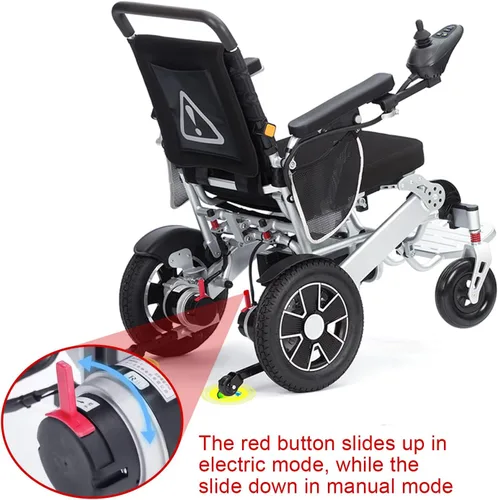 Vista 5 de Silla de ruedas eléctrica plegable ligera, portátil, sillas de ruedas para adultos, silla de ruedas motorizada todo terreno para personas mayores