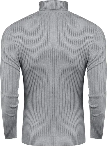 Vista 3 de nine bull Suéter de cuello alto ajustado para hombre, suéter térmico de punto trenzado, Negro
