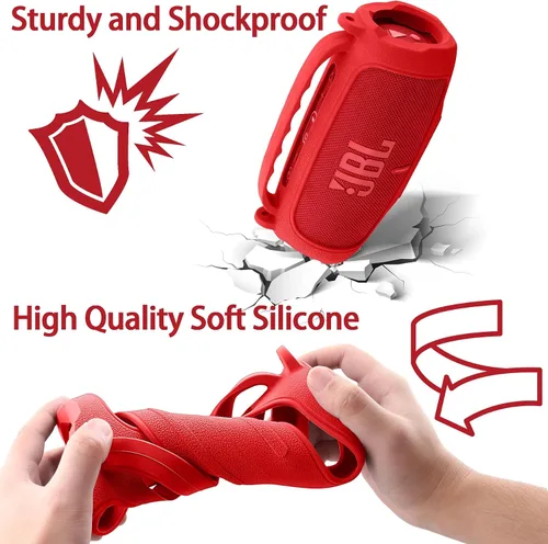 Vista 62 de Funda de silicona compatible con JBL Charge 5 Altavoz Bluetooth portátil impermeable (Cubierta de silicona negra)