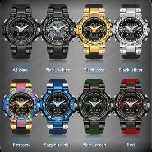 Vista 6 de findtime Relojes de diseñador genial para hombre, color azul, gran cara, relojes para hombres, electrónico único, deportivo, militar, audaz