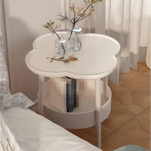 Vista 4 de Mesa auxiliar para sala de estar, mesa auxiliar pequeña en forma de flor, mesita de noche, mesa auxiliar para sofá, mesa auxiliar con cesta