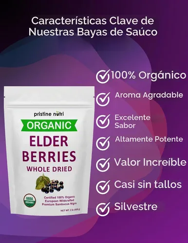 Vista 3 de Bayas de saúco orgánicas secas a granel Bayas de saúco europeas enteras secas, recolectadas de forma salvaje, totalmente naturales Sin