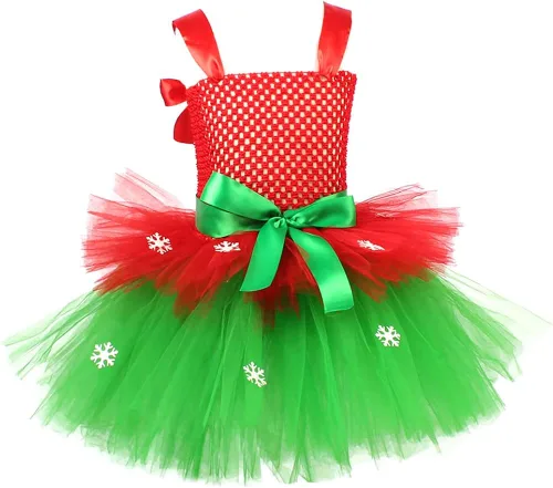 Vista 2 de IBTOM CASTLE Disfraces de elfo para niños, vestido de tul y sombrero verde para niña, ayudante de Papá Noel, sesión de fotos de Navidad