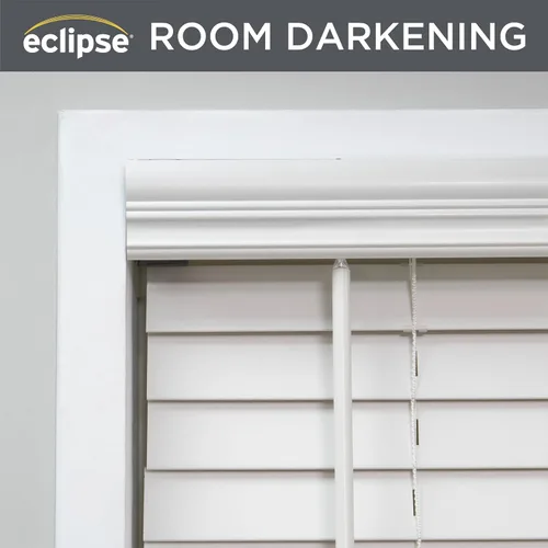 Vista 2 de Eclipse Persianas de madera falsa de 2 pulgadas, 33 x 72 pulgadas (ancho x largo) en blanco - Persianas sin cordón, certificadas como seguras