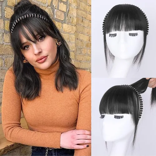 Vista 15 de G&T - Flequillo con clip para el cabello humano, flequillo delgado con fleco de diamantes de imitación, extensiones de cabello para mujer, flequillo