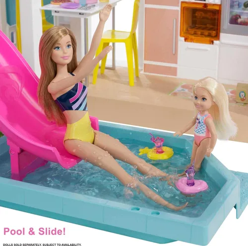 Vista 8 de Barbie DreamHouse versión 2,021 – Casa de muñecas grande (3.75 pies/1.14 m) con piscina, tobogán, ascensor, luces y sonidos, y accesorios para casa