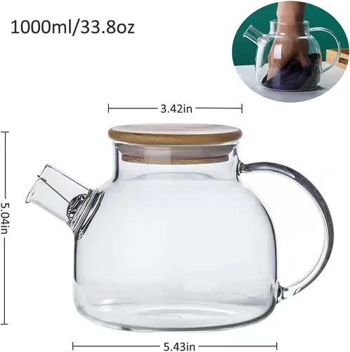 Vista 2 de Tetera de vidrio con infusor para té suelto y té floreciente, tetera de vidrio resistente al calor y hervidor para estufa, perfecta tetera, 33.8 fl