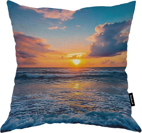 Vista 33 de Funda para cojín Beabes de 18"X18" con ancla, diseño náutico azul y blanco a rayas, funda de almohada cuadrada de algodón y lino para el hogar